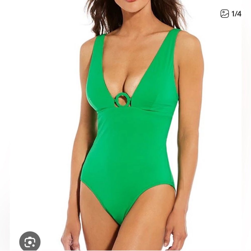 NWT Alex Marie Signature Sculpt Solid Plunge Ring One Piece Swimsuit Size XS